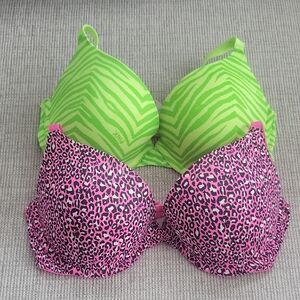 Victoria's Secret Pink Leopard and Green Zebra Bras